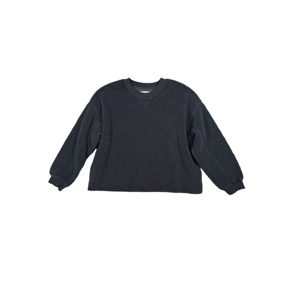 american eagle teddy sherpa pullover cut off sweater sweatshirt gray L cozy - Picture 1 of 9